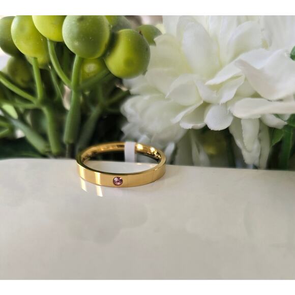 18K Gold Stainless Steel October Tourmaline Ring Size 9 New - Picture 1 of 3